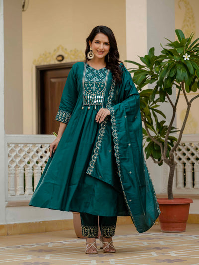 Anarkali Kurti Pant Dupatta Set