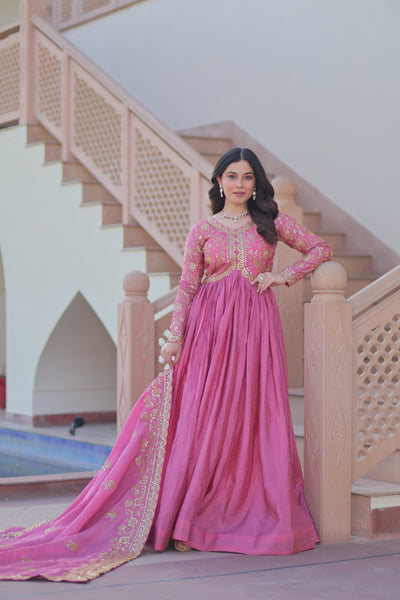 Gold-Crush Sequins Embroidered Gown with Dupatta