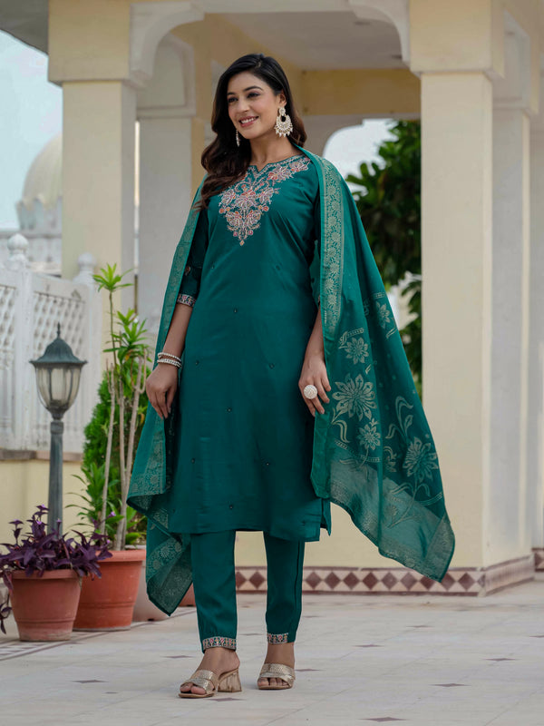 Elegant Straight Kurti Pant Dupatta Set