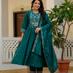 Anarkali Kurti Pant Dupatta Set