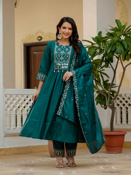 Anarkali Kurti Pant Dupatta Set