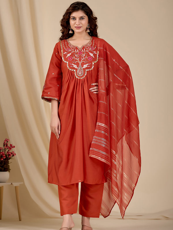 Chanderi Kurti Set with Dupatta