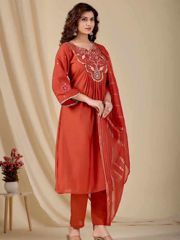 Chanderi Kurti Set with Dupatta