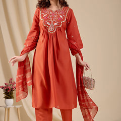 Chanderi Kurti Set with Dupatta