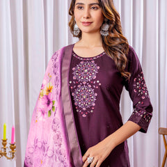 Elegant Straight Kurti Pant Dupatta Set