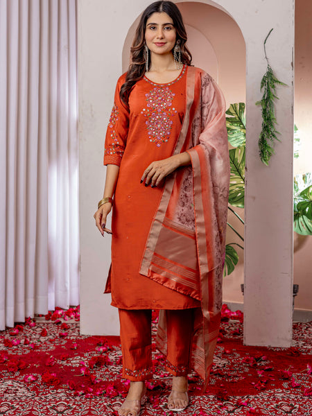 Elegant Straight Kurti Pant Dupatta Set