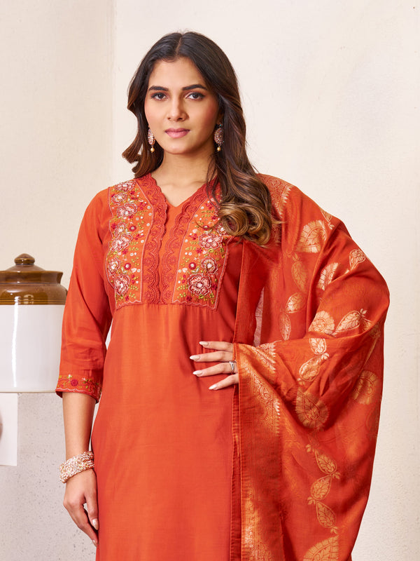 Elegant Straight Kurti Pant Dupatta Set