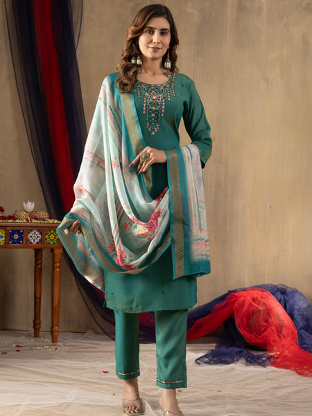 Elegant Straight Kurti Pant Dupatta Set