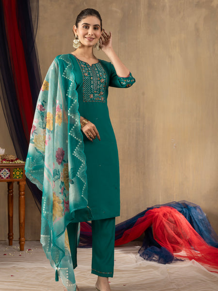 Elegant Straight Kurti Pant Dupatta Set