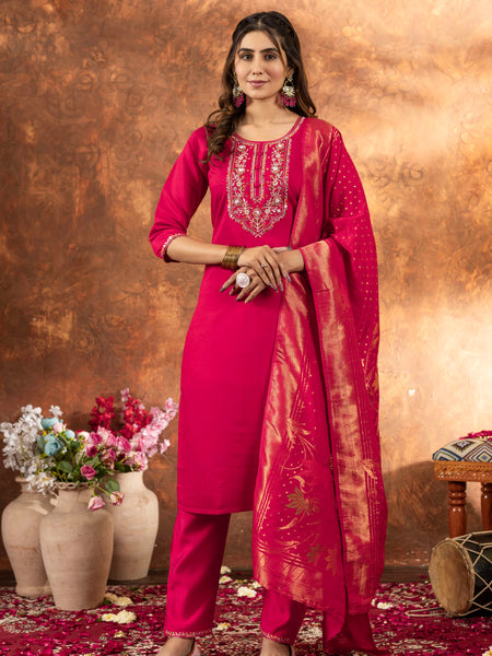 Elegant Straight Kurti Pant Dupatta Set