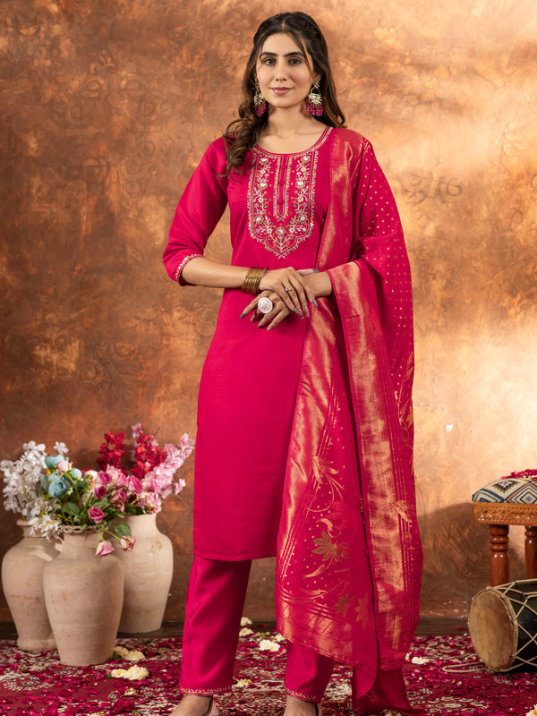 Elegant Straight Kurti Pant Dupatta Set