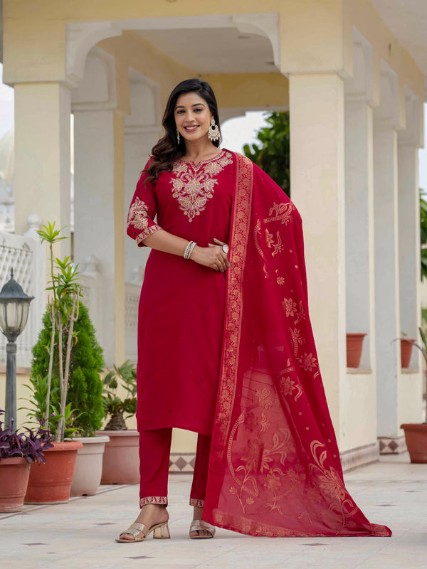 Elegant Straight Kurti Pant Dupatta Set