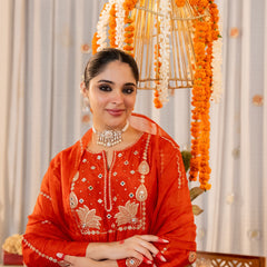 Women's Chanderi Silk Embroidered Kurti Pant Set with Embroidered Chanderi Dupatta