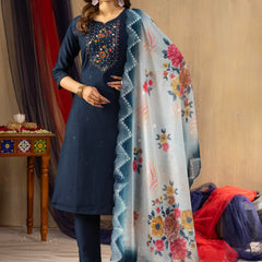 Elegant Straight Kurti Pant Dupatta Set