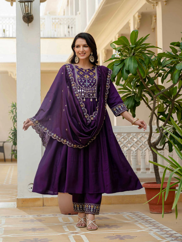 Anarkali Kurti Pant Dupatta Set