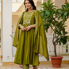 Anarkali Kurti Pant Dupatta Set