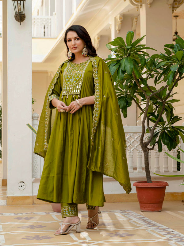Anarkali Kurti Pant Dupatta Set