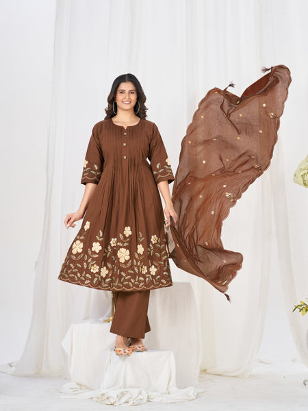 Anarkali Kurti Pant Dupatta Set