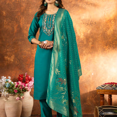 Elegant Straight Kurti Pant Dupatta Set