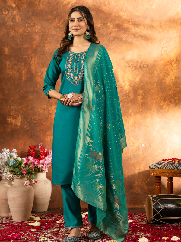 Elegant Straight Kurti Pant Dupatta Set