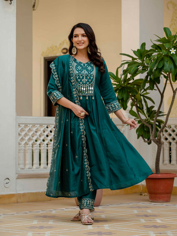 Anarkali Kurti Pant Dupatta Set