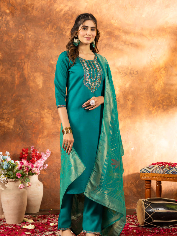 Elegant Straight Kurti Pant Dupatta Set