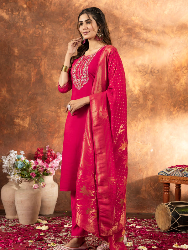 Elegant Straight Kurti Pant Dupatta Set