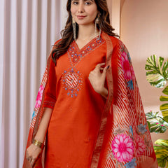 Elegant Straight Kurti Pant Dupatta Set