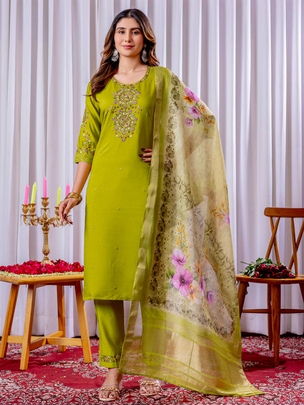 Elegant Straight Kurti Pant Dupatta Set