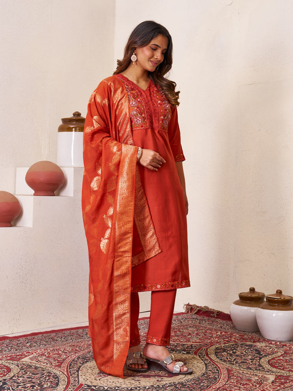 Elegant Straight Kurti Pant Dupatta Set
