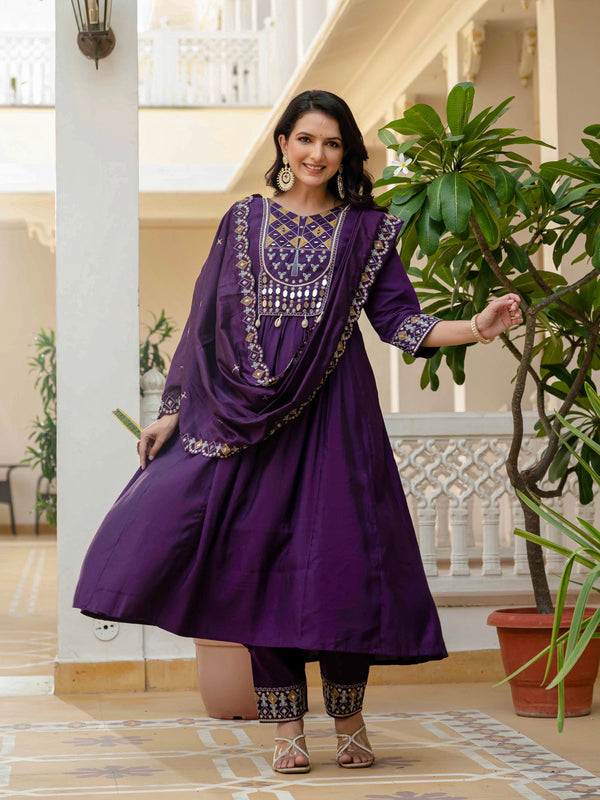 Anarkali Kurti Pant Dupatta Set