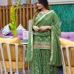 Heavy Chinnon Silk Sharara Palazzo Suit Set