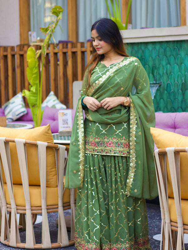 Heavy Chinnon Silk Sharara Palazzo Suit Set