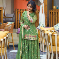 Heavy Chinnon Silk Sharara Palazzo Suit Set