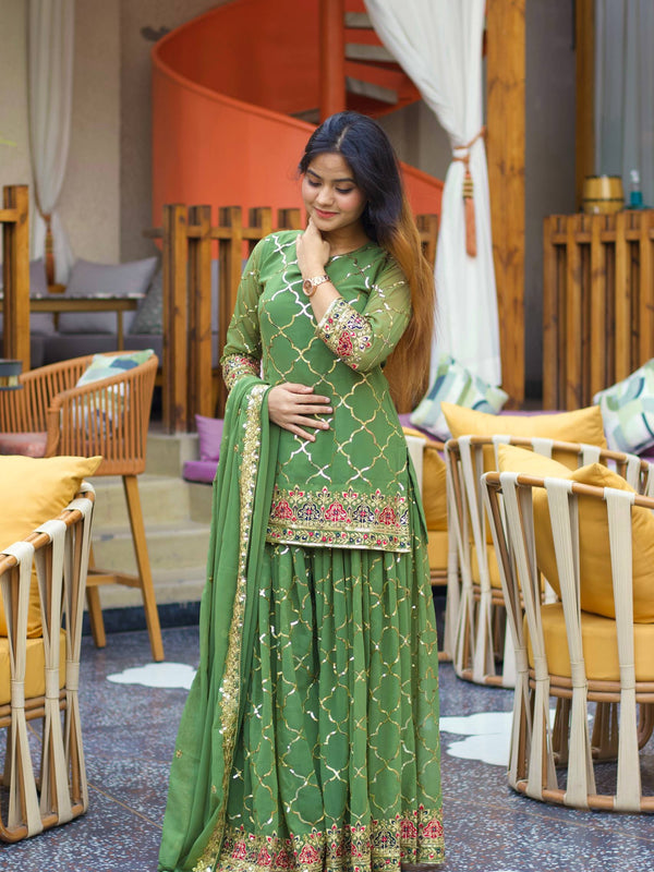 Heavy Chinnon Silk Sharara Palazzo Suit Set