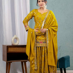 Heavy Chinnon Silk Sharara Palazzo Suit Set