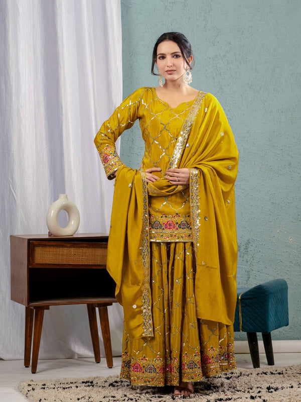 Heavy Chinnon Silk Sharara Palazzo Suit Set