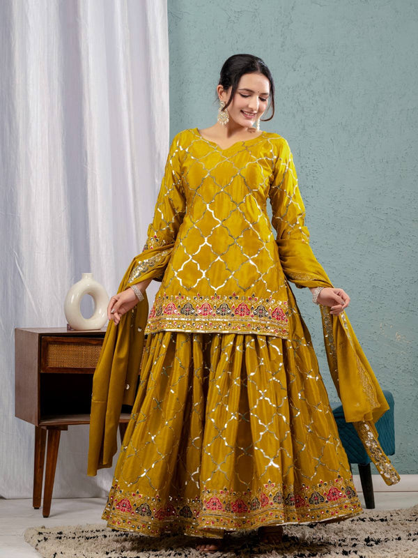 Heavy Chinnon Silk Sharara Palazzo Suit Set
