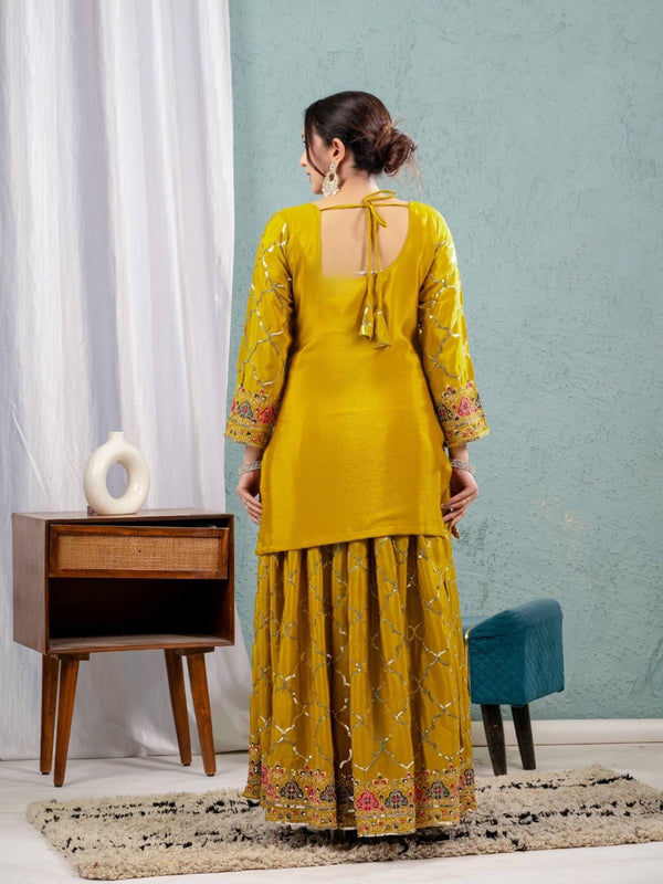 Heavy Chinnon Silk Sharara Palazzo Suit Set