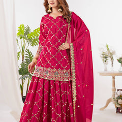 Heavy Chinnon Silk Sharara Palazzo Suit Set