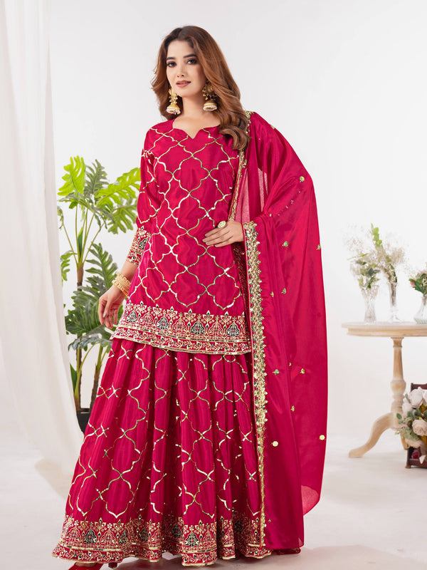 Heavy Chinnon Silk Sharara Palazzo Suit Set
