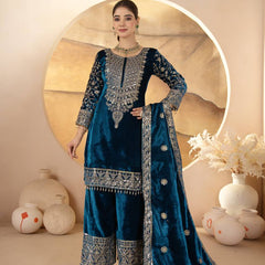 Pure Heavy Viscose Velvet With Heavy Embroidery Coding Sequence Work