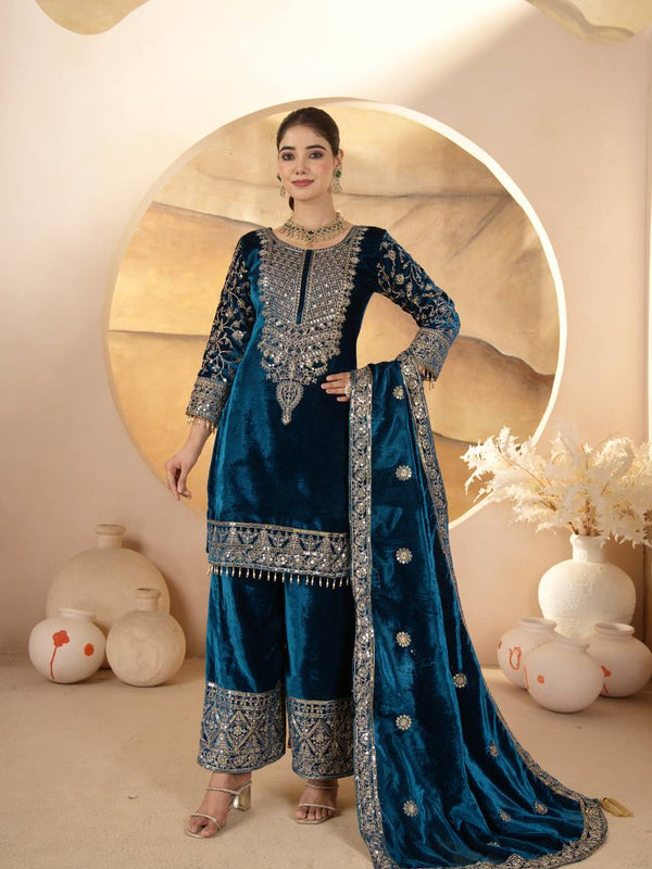 Pure Heavy Viscose Velvet With Heavy Embroidery Coding Sequence Work