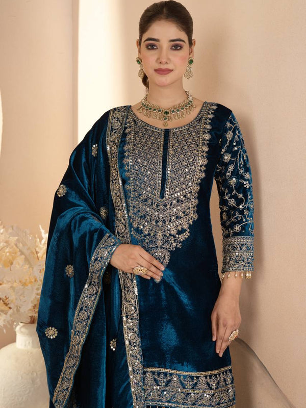 Pure Heavy Viscose Velvet With Heavy Embroidery Coding Sequence Work