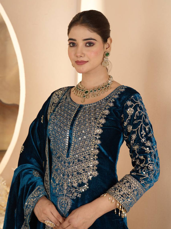 Pure Heavy Viscose Velvet With Heavy Embroidery Coding Sequence Work
