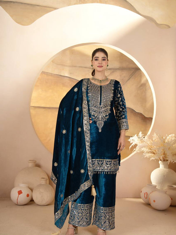 Pure Heavy Viscose Velvet With Heavy Embroidery Coding Sequence Work