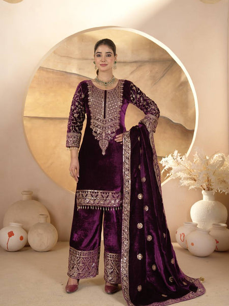Pure Heavy Viscose Velvet With Heavy Embroidery Coding Sequence Work