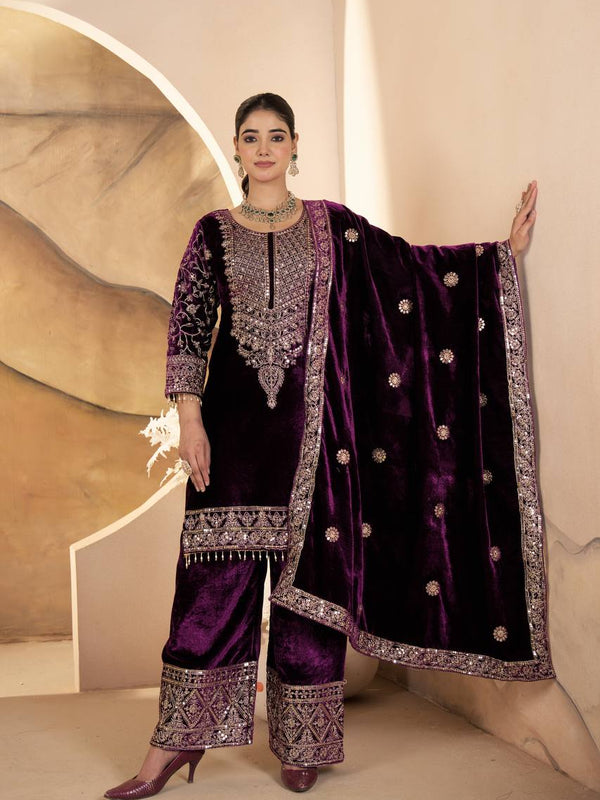 Pure Heavy Viscose Velvet With Heavy Embroidery Coding Sequence Work