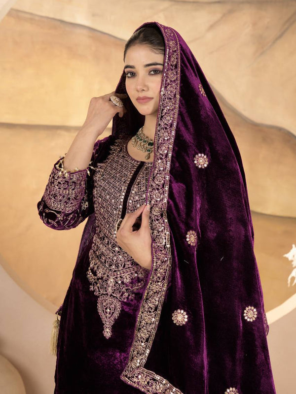 Pure Heavy Viscose Velvet With Heavy Embroidery Coding Sequence Work