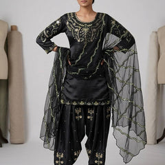 Heavy Japan Satin Material With Embroidery sequence Work Top With Farshi Salwar